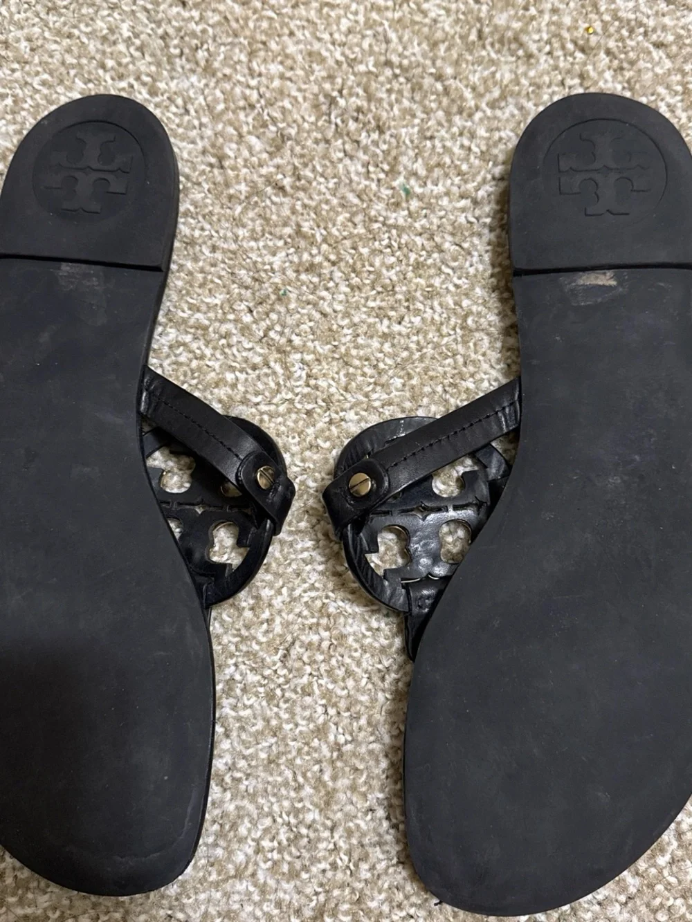Tory Burch Black Leather Sandal with Gold Logo